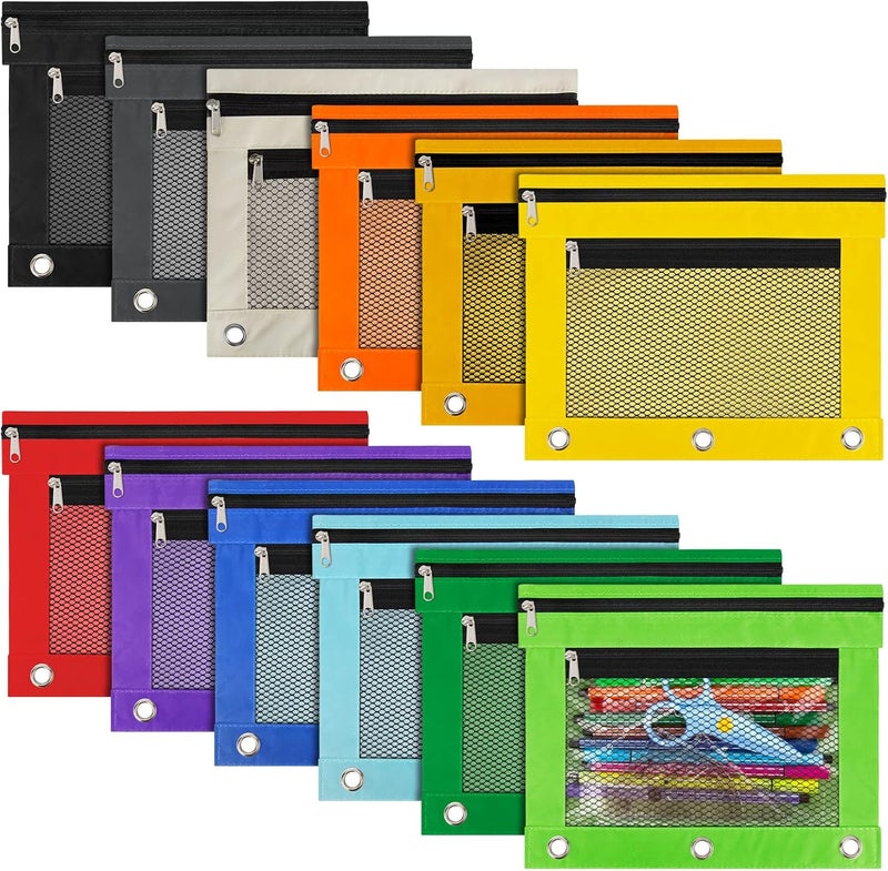 IKAYAS 12 Pack Pencil Pouch for 3 Ring Binder bulk Binder Pencil Pouch with Zipper, Pencil Pouches Pencil Bags for Classroom bulk Pencil Box Pencil Case for Storing School Students Teacher Supplies - Image 1